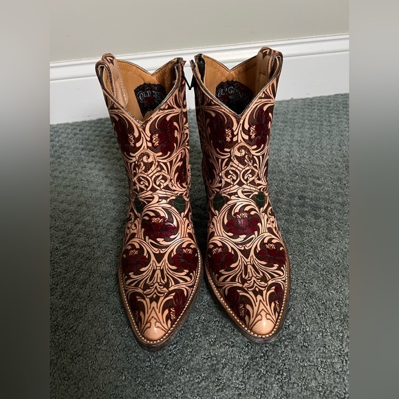 NEW Old Gringo 8 B Tooled Western Cowboy Boots Zip Ankle Booties Valentines - Picture 2 of 11